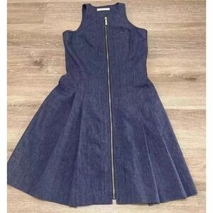 Michael Kors Indigo Blue Tank Dress Pleated Skirt Medium Zipper Indigo *sample*